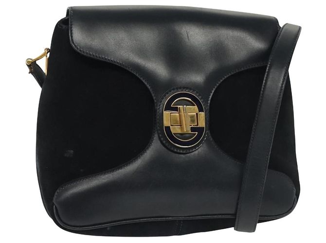 Borsa a Spalla GUCCI Camoscio Blu Navy Oro Auth ep10549 D'oro