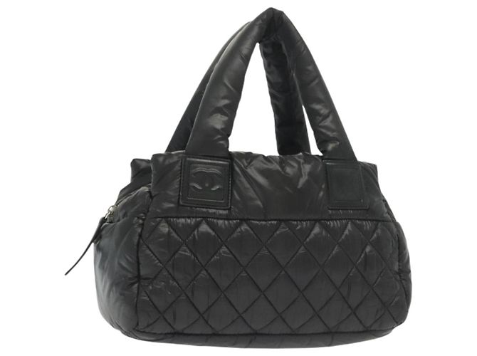 CHANEL Cococoon Handtasche Nylon Schwarz Silber CC Auth BA5555