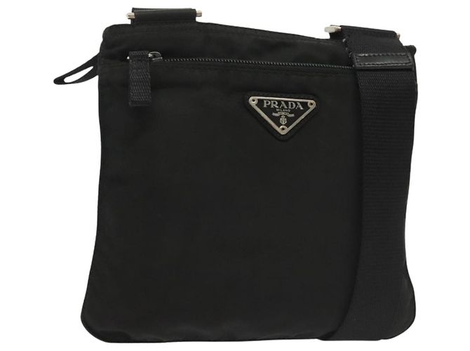 PRADA Shoulder Bag Nylon Black Silver Auth hk2903 Silvery