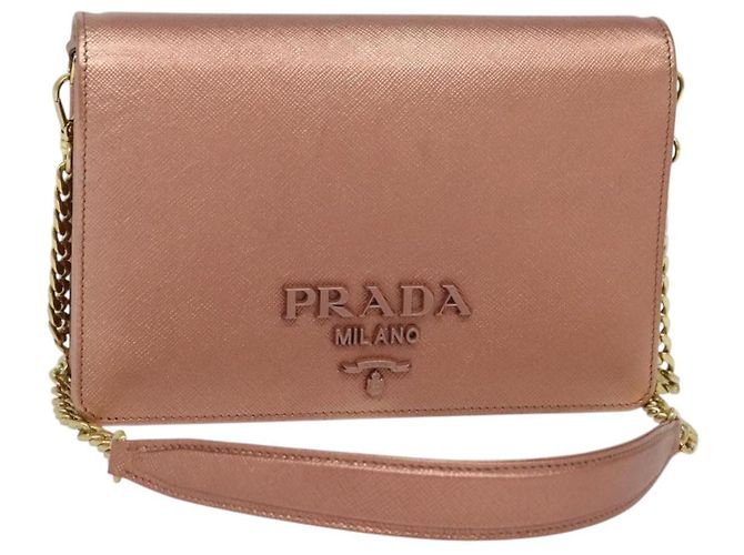 PRADA Borsa a Spalla con Catena in Pelle Rosa Oro Auth 127990 D'oro