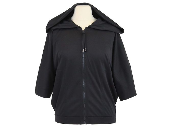 Hermès Moletom com Capuz de Algodão Preto com Zíper e Mangas Curtas da Hermes