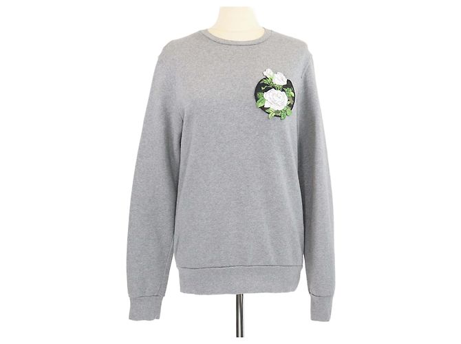 Christian Dior Suéter de algodão bordado com patch rosa cinza Dior Homme