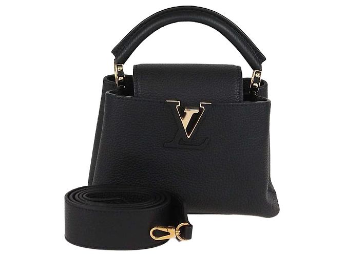 Bolsa Mini Capucines de Couro Preto Louis Vuitton
