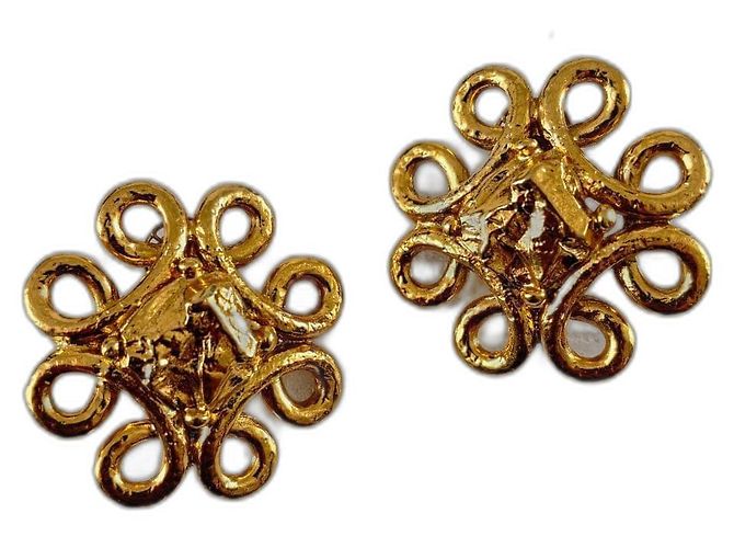 Boucles d'oreilles maxi dorées Yves Saint Laurent 