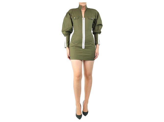 Autre Marque Vestido mini de algodón verde oliva con cremallera - talla S