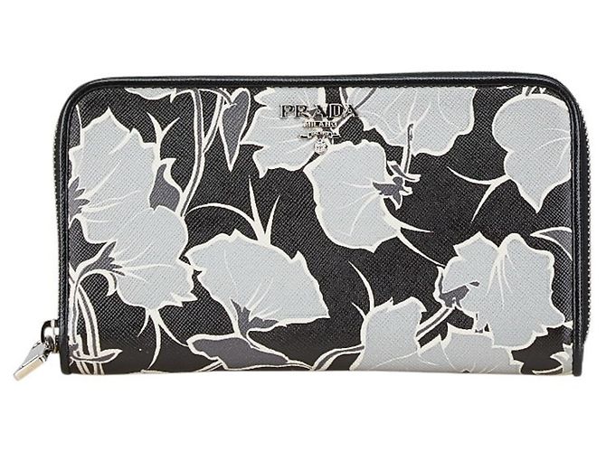 Prada Saffiano Reißverschluss-Langgeldbörse Braun Schwarz