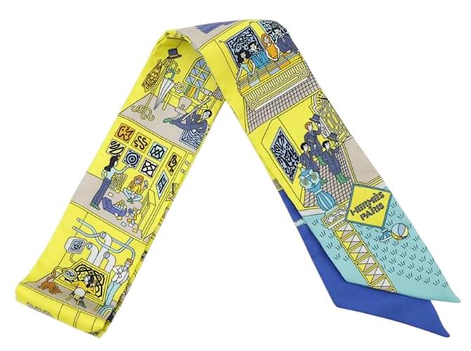 Hermès Yellow La Maison des Carres Silk Twilly Scarf Cloth  ref.2494840