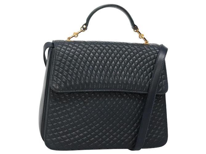 BALLY Borsa a mano in pelle 2 vie Blu Navy Oro Auth BA4873 D'oro