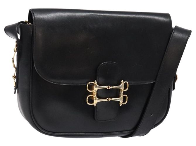 Céline Bolsa de Ombro de Couro Preta e Dourada Auth fm4845 Preto Dourado
