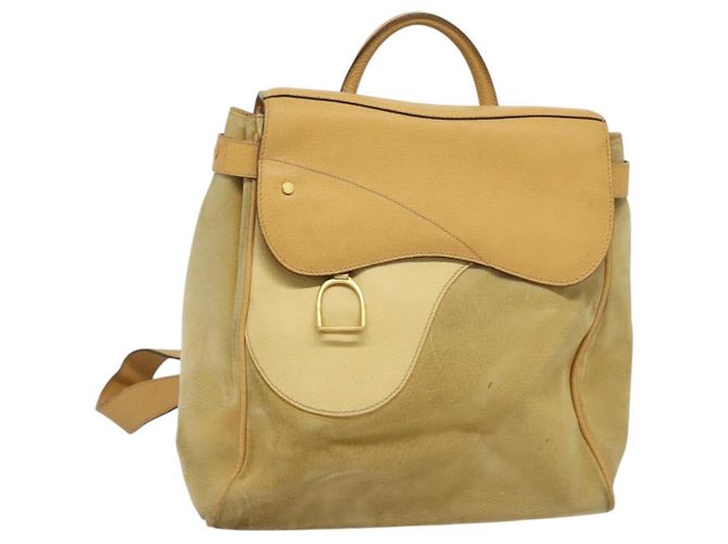 GUCCI Backpack Suede Leather Beige Gold Auth 135058 Golden