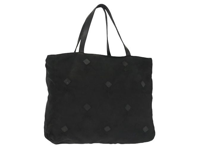 PRADA Sac à main en nylon noir argent Auth hk2902 Argenté