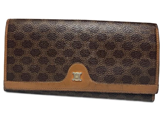 Céline Vintage Celine Triomphe Monogram Leather wallet brown