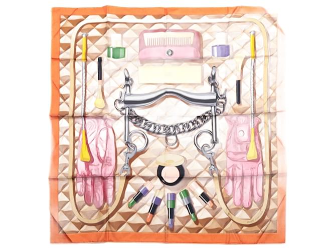 Hermès Carré 90 "BEAUTE COMPOSEE" Silk handkerchief in Orange  ref.2495761