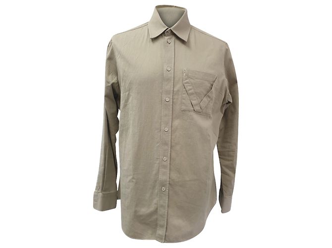 Camisa de botão listrada Bottega Veneta em algodão bege
