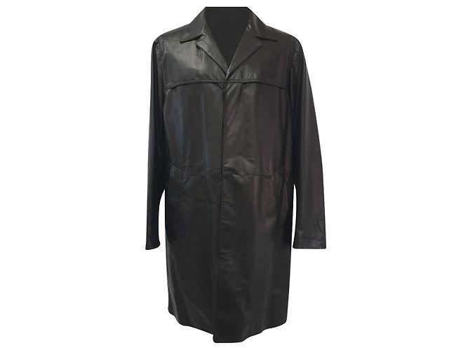 Prada Hidden Closure Trench Coat in Black Lamb Leather