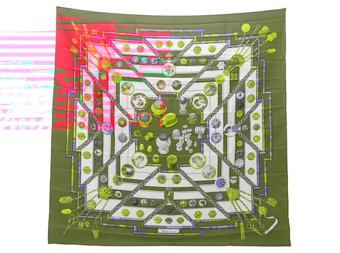 Carré 90 Petite Main en Soie Hermès Rouge Multicolore  ref.2496676