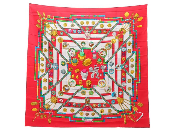 Bufanda de Seda Carré 90 Petite Main Hermès Roja Multicolor