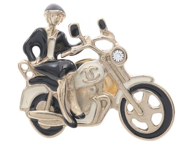 Spilla Chanel Mademoiselle Coco Mark Nero Bianco D'oro