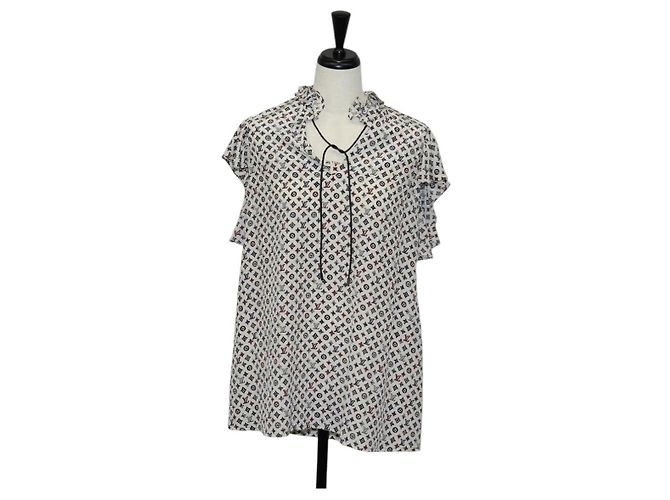 LOUIS VUITTON Bluse Seide Weiß LV Auth 137476M
