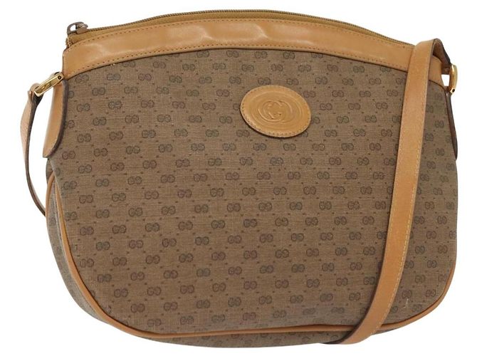GUCCI Micro GG Supreme Shoulder Bag PVC Beige Gold Auth ki5912 Golden