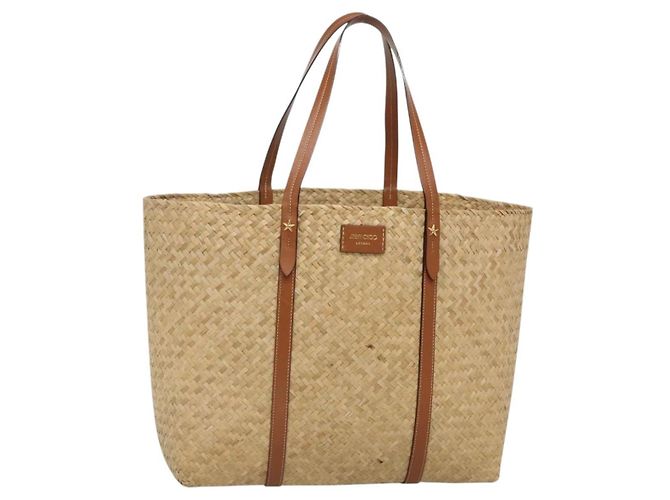 Tote Bag Studs aus Stroh Beige Auth BA5421 Jimmy Choo