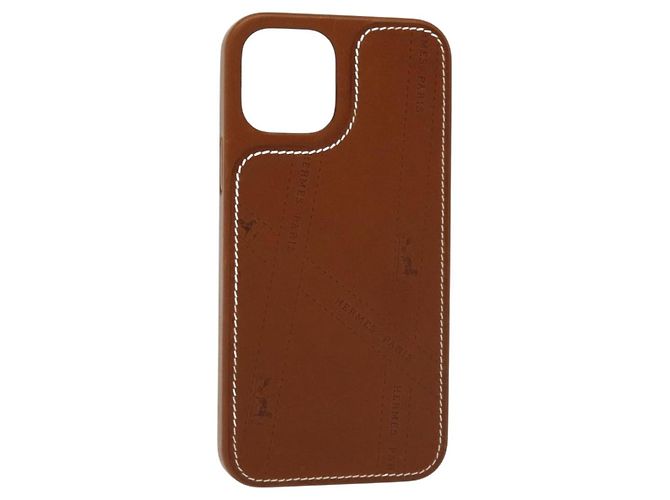 Hermès HERMES Capa para iPhone 12 & 12 Pro Capa de iPhone Couro Marrom Auth BA5561 