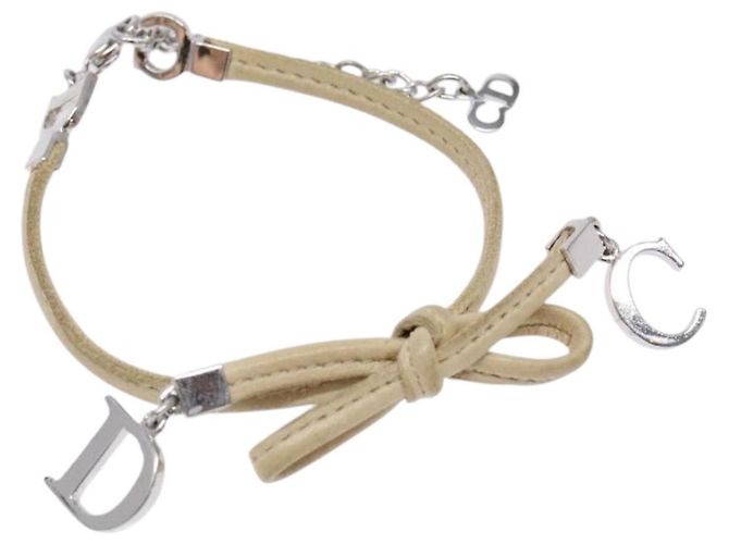 Pulsera de cuero beige Christian Dior Auth am8986
