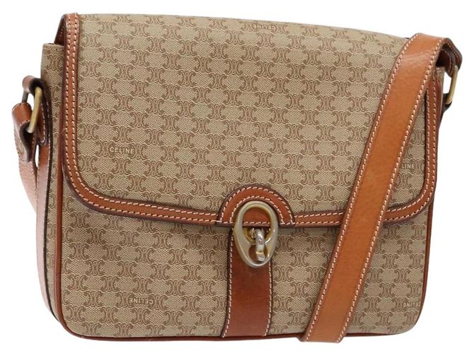 Céline Bolsa de Ombro em Lona Macadam CELINE PVC Bege Ouro Auth gh516 Dourado