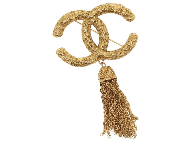 Metallbrosche Gold CC Auth am8932V von CHANEL COCO Mark Lava Fringe Golden