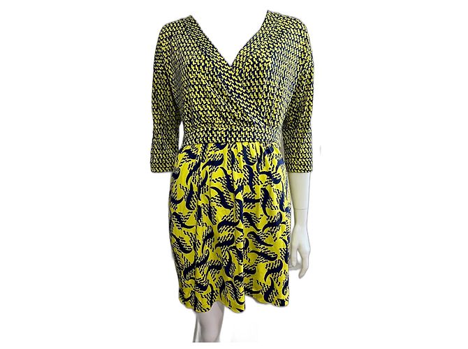 Diane Von Furstenberg DvF Seidenkleid Nollie in Gelb und Marineblau