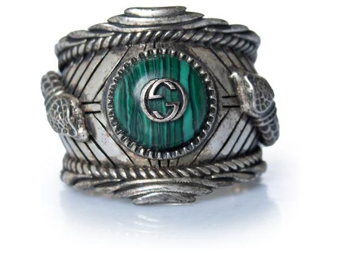 Gucci Ring mit silbernem Gartenlogo Grün