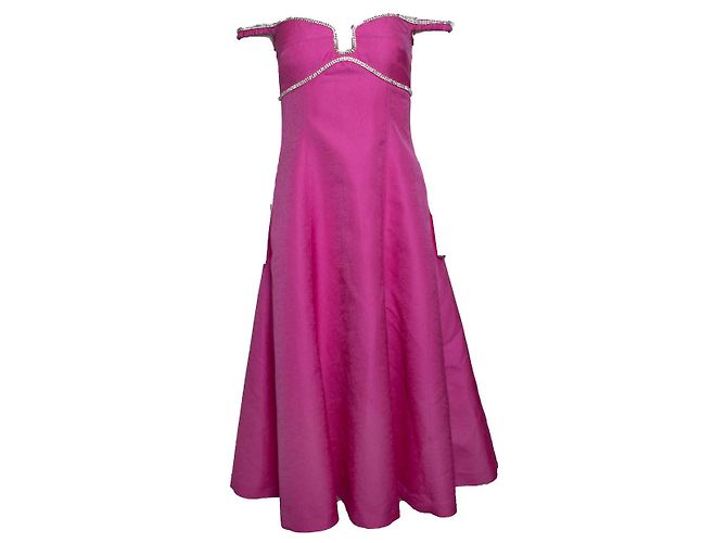 Autre Marque Rosa strukturierte Midi-Kleid von Self-Portrait mit Diamanten Pink