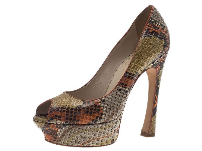 Yves Saint Laurent YSL Orange Roccia Python Palais Peep Toe Pumps Multiple colors 