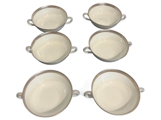 Autre Marque Bernardaud Vercors white porcelain bowls with platinum edge