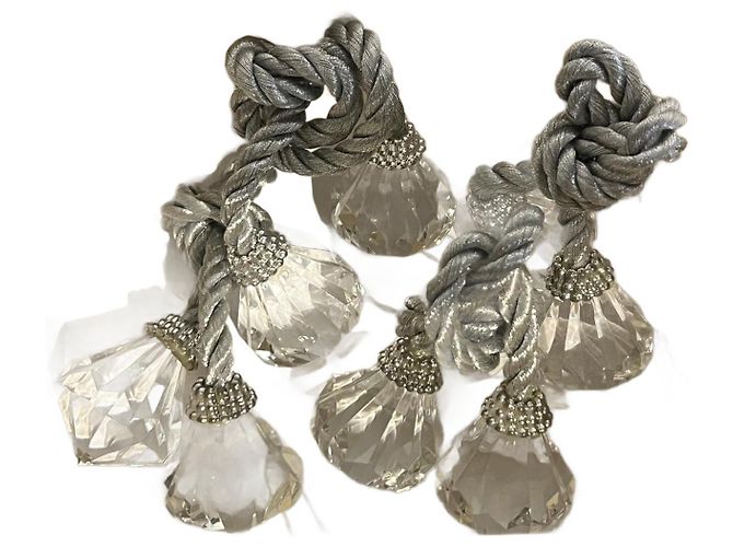 Autre Marque L'Objet Paris Silver Napkin Rings with Diamond Pendants Silvery