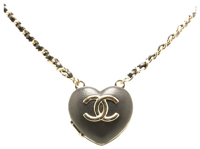 Collana Pendente Specchio Cuore Chanel Coco Mark Nero D'oro