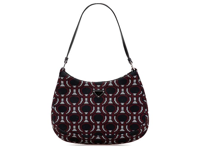 Borsa a spalla Cleo in jacquard nero di Prada