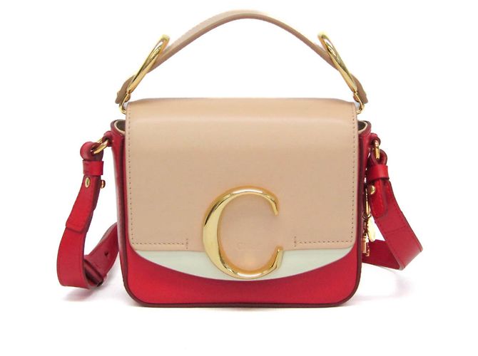 Chloé C Mini Lederhandtasche Rot Beige