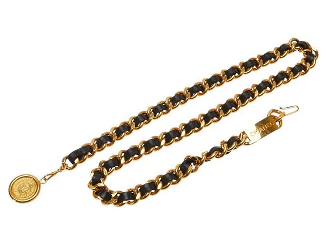 Cinturón de cadena Medallion Coco Mark 31 Rue Cambon de Chanel Negro Dorado