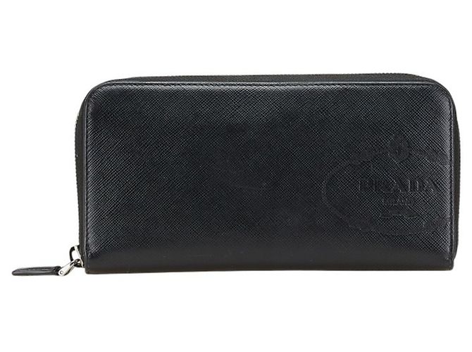 Prada Logo Saffiano Long Wallet Black
