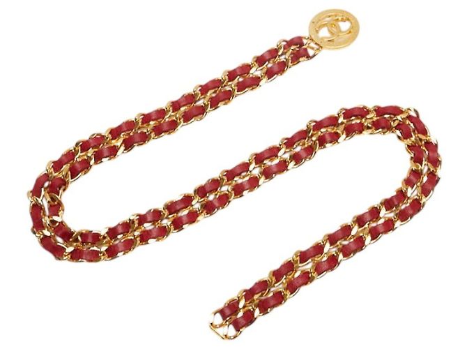 Cinturón de doble cadena Chanel Coco Mark Roja Dorado