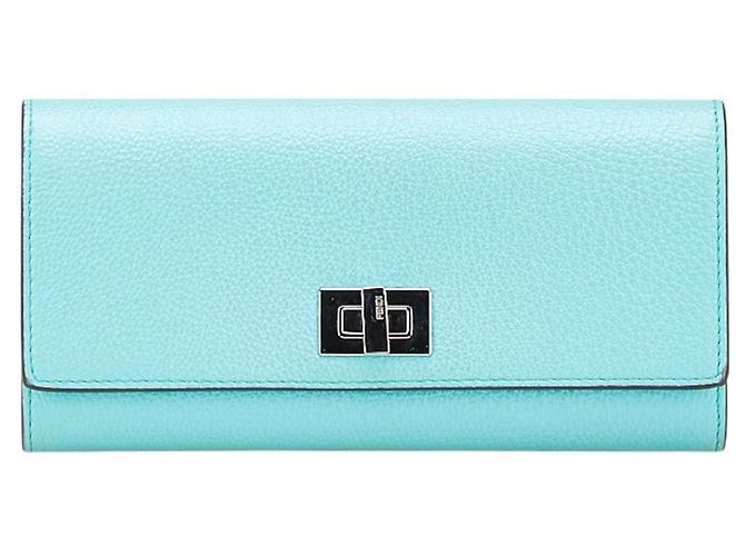 Fendi Peekaboo Long Wallet in Light Blue Leather