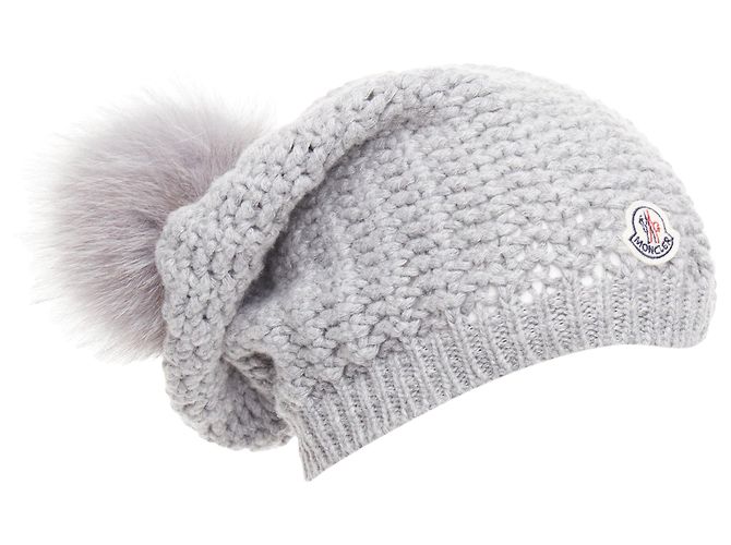 Moncler graue Fell-Pompon-Mütze