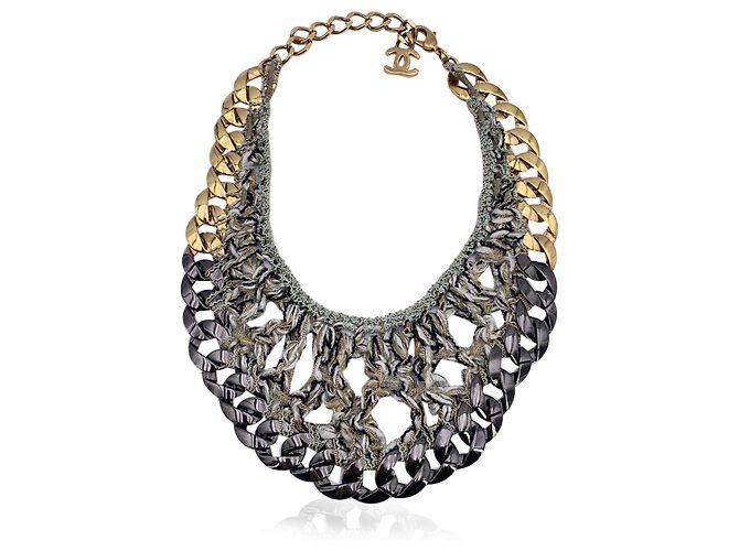 Cadenas de collar de metal Chanel Gris