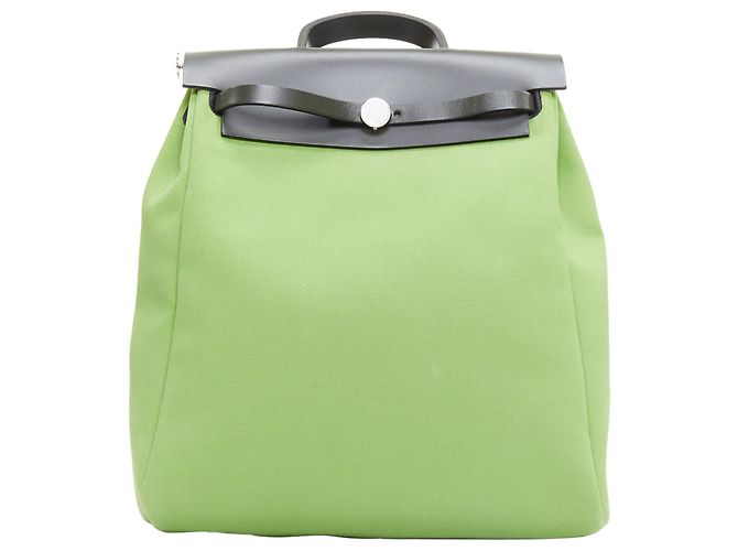 Mochila Herbag em lona verde e preta da Hermès