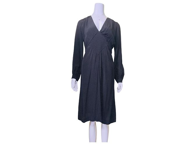 Rouje Schwarzes Polka Dot Langarmkleid mit V Ausschnitt