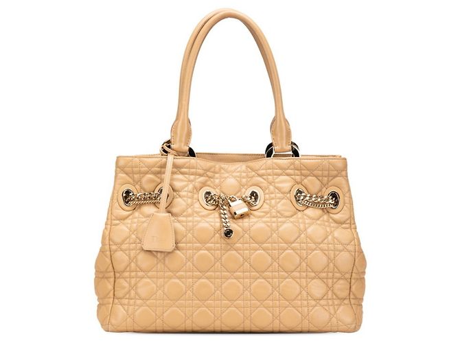 Bolsa Lady Dior Cannage da Christian Dior Marrom Bege