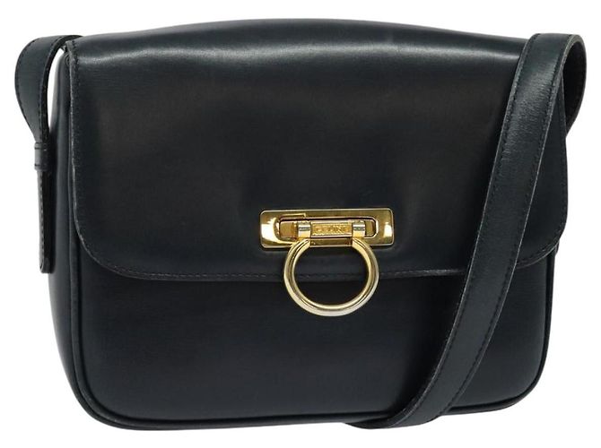 Borsa a Spalla in Pelle CÉLINE Blu Navy Oro Auth 141341 D'oro