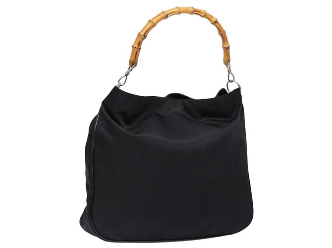 Gucci Bamboo Handtasche aus schwarzem Nylon und Silber 001 3754 1577 Auth ep10001