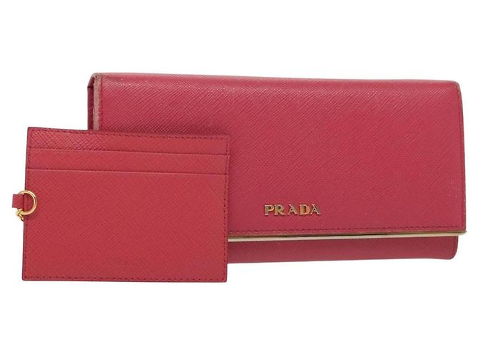 Saffiano PRADA Cartera Larga de cuero Safiano Rosa Oro Auth sw1442 Dorado